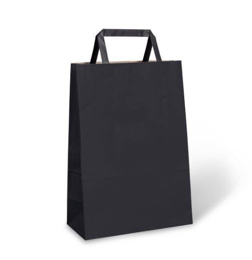 Flat Fold Paper Handle Carry Bags - #40 - 200x100x285mm - BLACK - Carton of 250