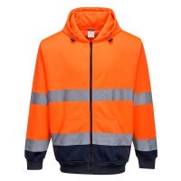 B317 - Hi-Vis Contrast Zipped Hoodie Orange - Large