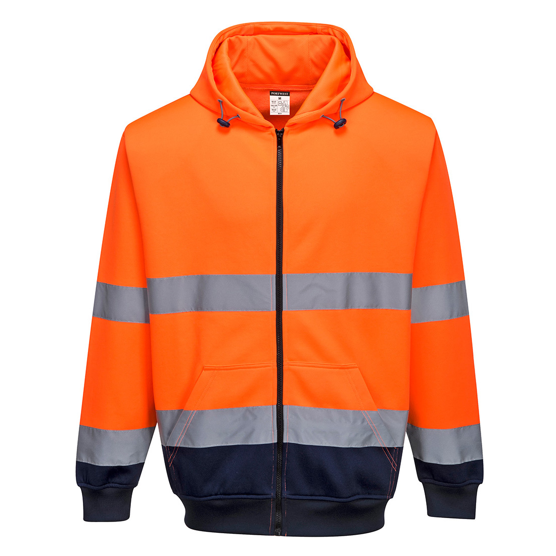 B317 - Hi-Vis Contrast Zipped Hoodie Orange - Small