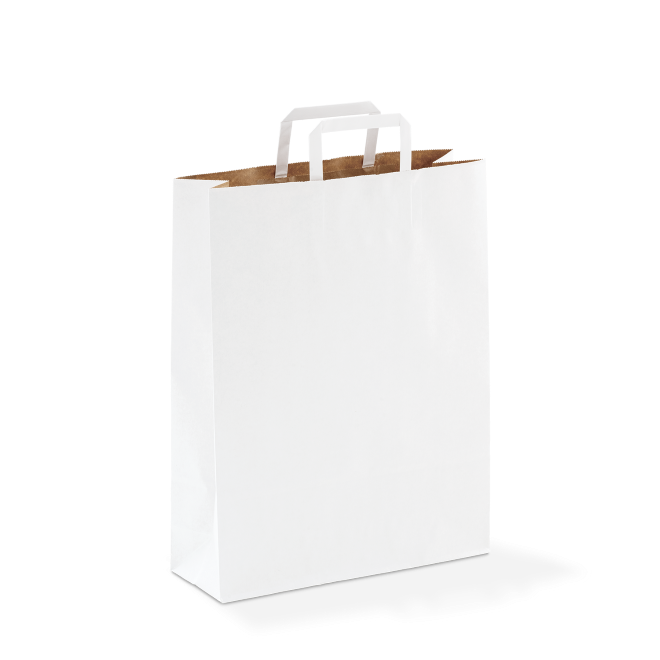 White Flat Fold Paper Handle Carry Bags - #80 - 320x110x420mm - Pack of 50