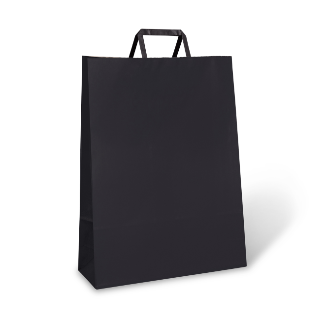 Black Flat Fold Paper Handle Carry Bags - #80 - 320x110x420mm - Carton of 200