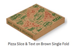 TREND Pizza Boxes - New Italian Pizza Inspired Designs - 12" Slice and Text on Brown - Pack of 100