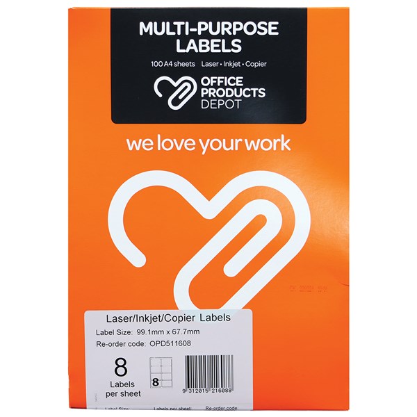 Premium Multipurpose Labels – 99.1mm x 67.7mm (8 Per Sheet)