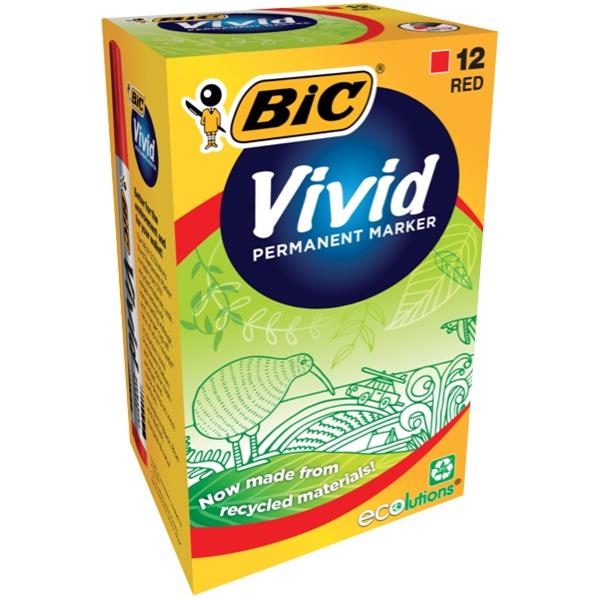 Vivid Markers - Permanent Marker - Fine Tip - Red - Box of 12