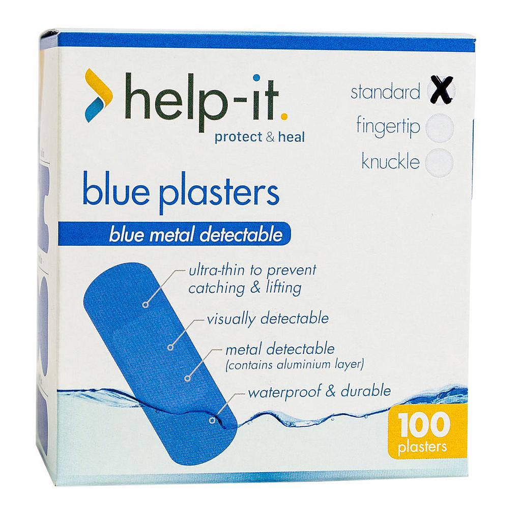 Help-It Blue Metal Detectable Standard Plasters Box 100