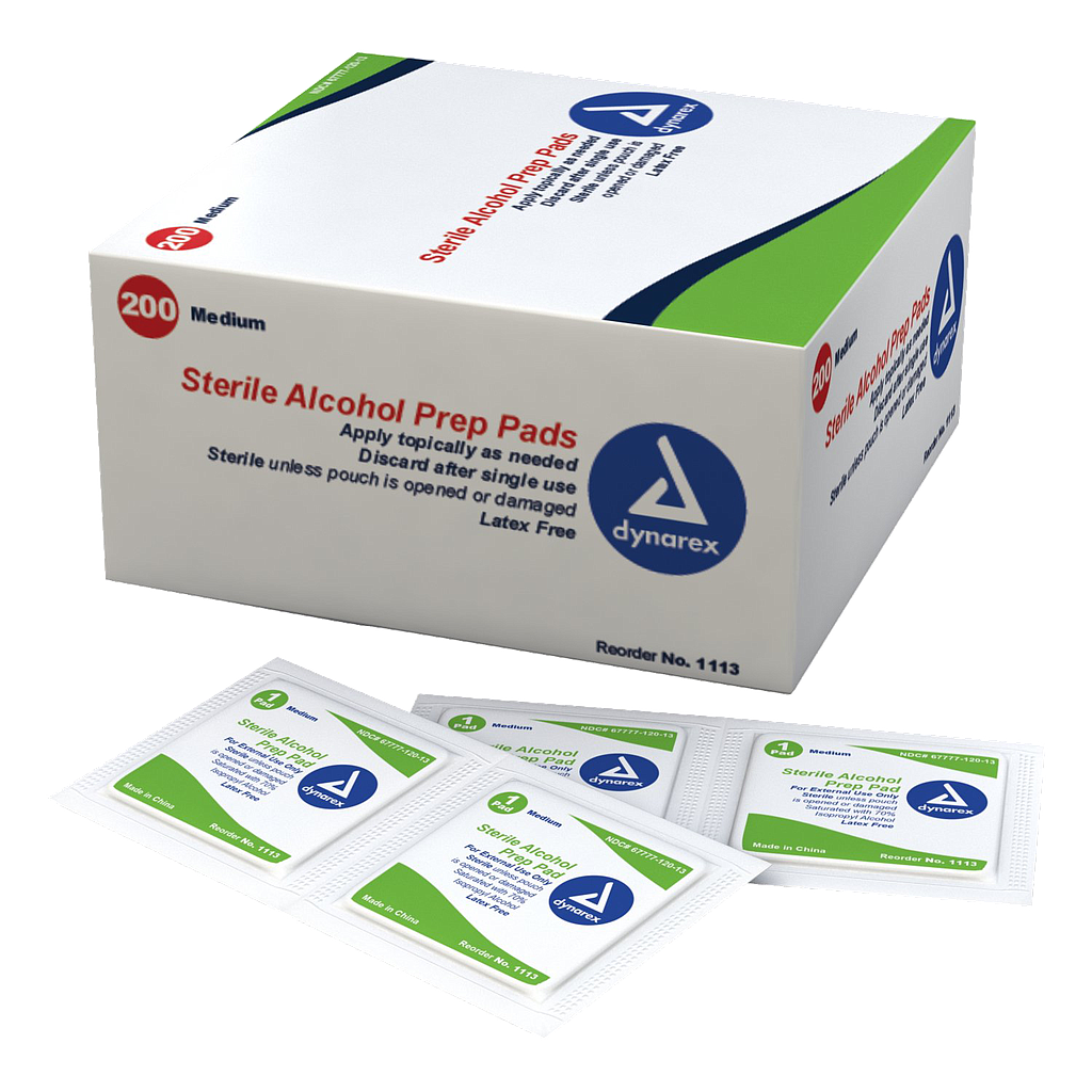 Dynarex Alcohol Prep Pads Medium Box 200 (1113)