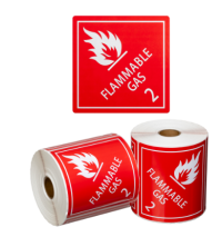 Flammable Gas 2.1 - Dangerous Goods Shipping Labels - 99x99mm (500/roll)