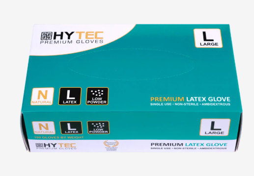 HYTEC Natural Latex Low Powder Disposable Gloves (NLL) - Large - Carton of 10 X 100